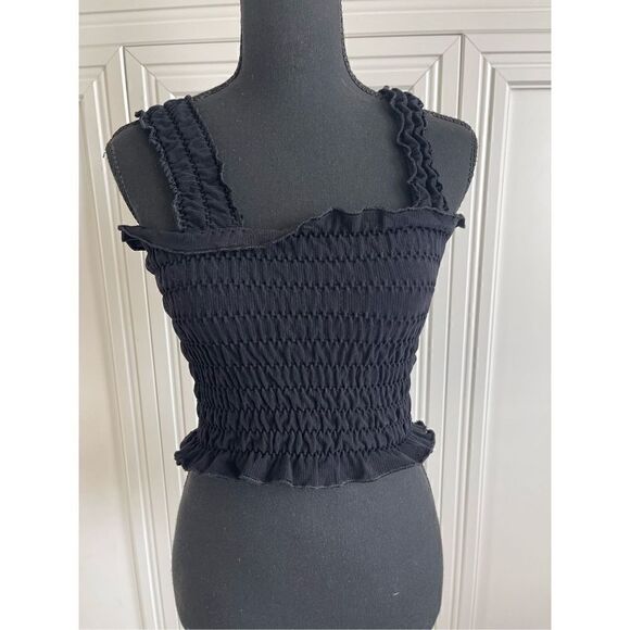 Anthropologie Black Smocked Tank Top size L/Xl - Picture 3 of 6